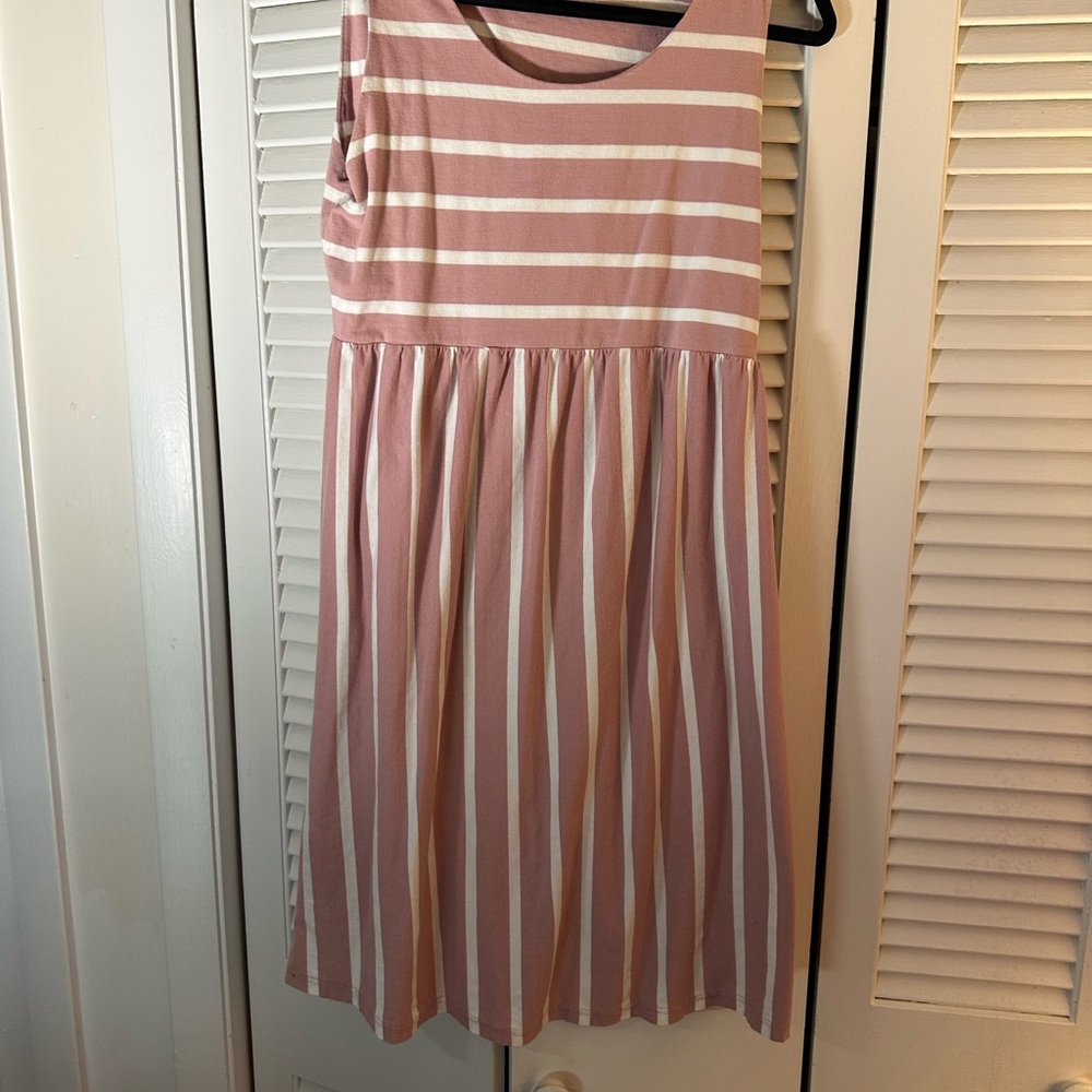 Amazon Women's Pink and White Striped Casual Dress
